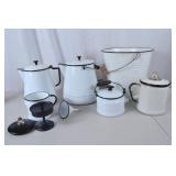 Lot of Vintage White Enamelware Kitchen Items