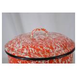 Vintage Red and White Enamelware Canister with Lid, 10 in Tall