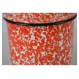 Vintage Red and White Enamelware Canister with Lid, 10 in Tall
