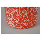 Vintage Red and White Enamelware Canister with Lid, 10 in Tall
