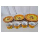 Autumn Pinecone Dinnerware Set - Plates and Cups (16 Pieces)