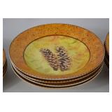 Autumn Pinecone Dinnerware Set - Plates and Cups (16 Pieces)