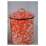 Set of 3 Vintage Red and White Enamelware Canisters with Lids