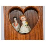 Vintage Oak Wall Shelf With Miniature Porcelain Figurines