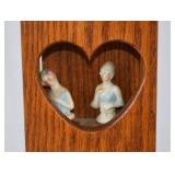 Vintage Oak Wall Shelf With Miniature Porcelain Figurines
