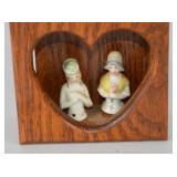Vintage Oak Wall Shelf With Miniature Porcelain Figurines