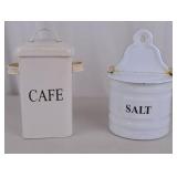 Vintage Enamel Salt and Cafe Kitchen Canisters - 2 Pieces