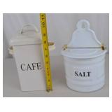 Vintage Enamel Salt and Cafe Kitchen Canisters - 2 Pieces