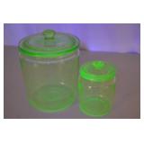 Pair of Vintage Uranium Glass Canisters with Lids
