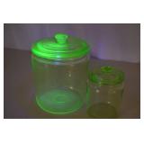 Pair of Vintage Uranium Glass Canisters with Lids