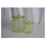 Pair of Vintage Uranium Glass Canisters with Lids