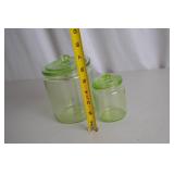 Pair of Vintage Uranium Glass Canisters with Lids