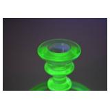 Pair Vintage Vaseline Glass Candlesticks Uranium Glass Glows UV