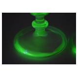 Pair Vintage Vaseline Glass Candlesticks Uranium Glass Glows UV