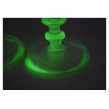 Pair Vintage Vaseline Glass Candlesticks Uranium Glass Glows UV