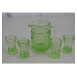 Vintage Green Depression Glass Creamer and Shot Glass Set