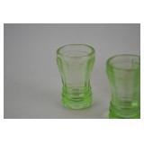Vintage Green Depression Glass Creamer and Shot Glass Set
