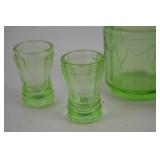 Vintage Green Depression Glass Creamer and Shot Glass Set