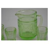 Vintage Green Depression Glass Creamer and Shot Glass Set