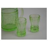 Vintage Green Depression Glass Creamer and Shot Glass Set
