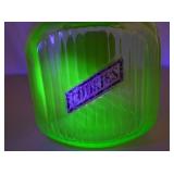 Vintage Uranium Glass Cookie Jar with Arco Coffee Label