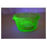 Vintage Green Uranium Glass Handled Bowl, 6 in x 2.75 in