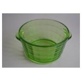 Vintage Green Uranium Glass Handled Bowl, 6 in x 2.75 in
