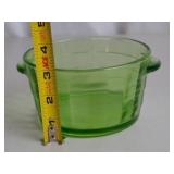 Vintage Green Uranium Glass Handled Bowl, 6 in x 2.75 in