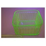 Depression Era Uranium Glass Refrigerator Dish with Lid, Ribbed Design