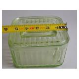 Depression Era Uranium Glass Refrigerator Dish with Lid, Ribbed Design
