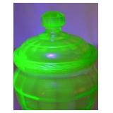 Vintage Uranium Depression Glass Lidded Candy Jar