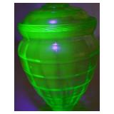 Vintage Uranium Depression Glass Lidded Candy Jar