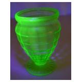 Vintage Uranium Depression Glass Lidded Candy Jar