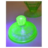 Vintage Uranium Depression Glass Lidded Candy Jar
