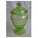 Vintage Uranium Depression Glass Lidded Candy Jar