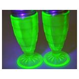 Depression Glass Uranium Salt and Pepper Shakers with Metal Lids