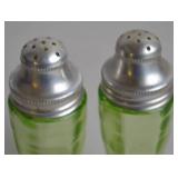 Depression Glass Uranium Salt and Pepper Shakers with Metal Lids