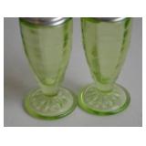 Depression Glass Uranium Salt and Pepper Shakers with Metal Lids