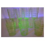 Set of 16 Vintage Green Uranium Glass Tumblers, 4 Inch