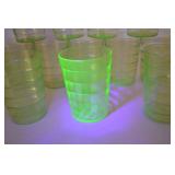 Set of 16 Vintage Green Uranium Glass Tumblers, 4 Inch