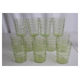 Set of 16 Vintage Green Uranium Glass Tumblers, 4 Inch
