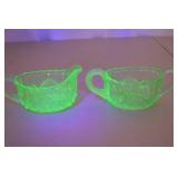 Vintage Uranium Glass Creamer and Sugar Set