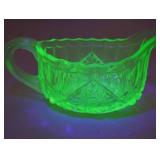 Vintage Uranium Glass Creamer and Sugar Set