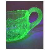 Vintage Uranium Glass Creamer and Sugar Set