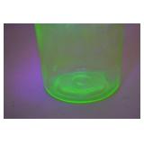 Vintage Uranium Glass Canister Jar with Lid, Glows Under UV, 5 Inch