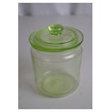 Vintage Uranium Glass Canister Jar with Lid, Glows Under UV, 5 Inch