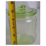 Vintage Uranium Glass Canister Jar with Lid, Glows Under UV, 5 Inch