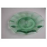 Vintage uranium glass dish, 8.5 in, pressed pattern
