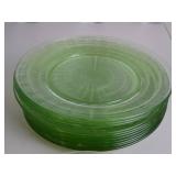 Vintage uranium glass plates, 12 piece set, depression era