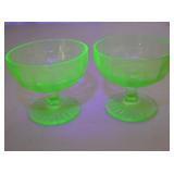 Pair Vintage Uranium Glass Sherbet Dishes